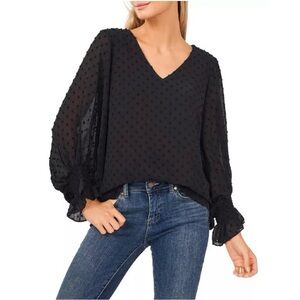 NWT Lightweight black Swiss dot top w/ bubble sleeve Vince Camuto, sz XS